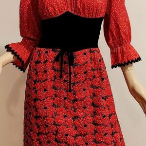 Photo of Vtg 1970s Tracy Petites red/blk Quilded Corset Maxi dress