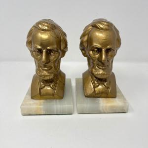 Photo of Lincoln Bust Metal Bookends on Marble Base