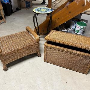 Photo of LOT 72: Wicker Chest, Bench and Planter Table