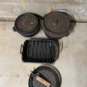 Photo of LOT 67: Outdoor Cooking - Two Cabela's Cast Iron Dutch Ovens and More
