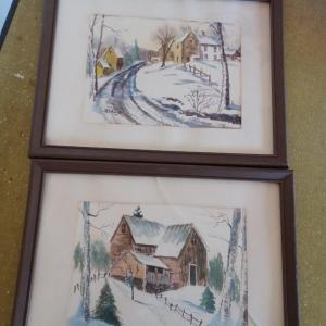 Photo of 2 Pat Kelly watercolor winterscape prints