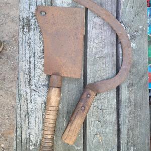 Photo of Antique Beatty Hog Splitter Meat Cleaver and Sythe