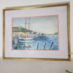 Photo of 2 Framed Matted Paintings H.L. Roberts Seaports Water Ships