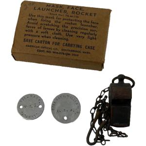 Photo of WWII BAZOOKA ROCKET LAUNCHER FACE MASK/ DOG TAGS/TRENCH WHISTLE