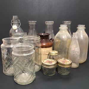 Photo of LOT 65U: Vintage Milk Bottles & Glass Canning Jars