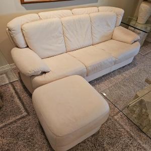 Photo of Leather Off White Couch and Ottoman (BSR-DW)