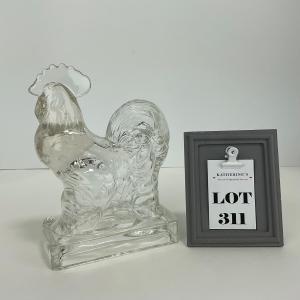 Photo of -311- ART DECO | K. R. Haley Clear Glass Rooster Bookend Figure