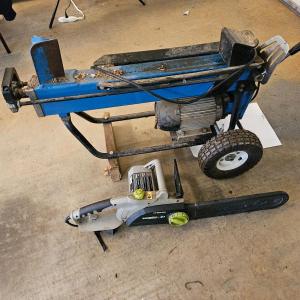 Photo of Central Machinery Electric Log Splitter and an EarthWise Electric Chainsaw (G-DW