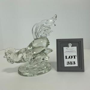 Photo of -313- PADEN CITY | Clear Glass Fighting Rooster Bookend Figure
