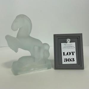 Photo of -303- FOSTORIA | Frosted Clear Glass Rearing Horse Bookend Figure