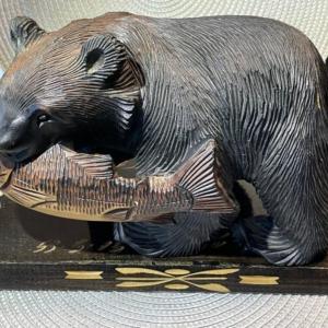 Photo of Vintage Japanese Arts & Crafts Hand Carved Bear Figure Signed from Hokkaido Japa