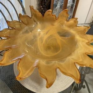 Photo of Unique Huge Mid-Century Art Glass Pedestal Bowl w/Scalloped Edges 7" Tall & 18" 
