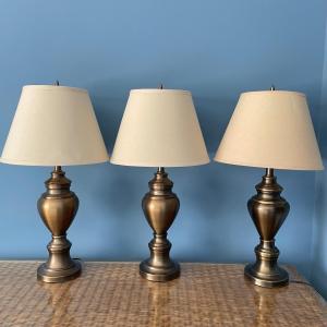 Photo of Three Bronze Tone Table Lamps (UB1-BBL)