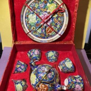 Photo of Vintage Miniature Chinese Porcelain Tea Set in a Silk Box in VG Never Used Condi