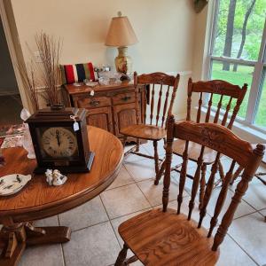Photo of Solid Oak Dining Room Table & Serving Piece