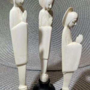 Photo of 3-Scarce Vintage Hand Carved Ivory Color Bone Praying Madonna Figurines on Woode