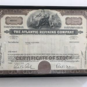 Photo of Framed The Atlantic Refining Company Stock Certificate 