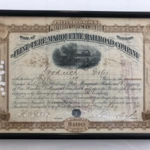 Photo of Framed The Flint and Pere Marquette Railroad Company Stock Certificate