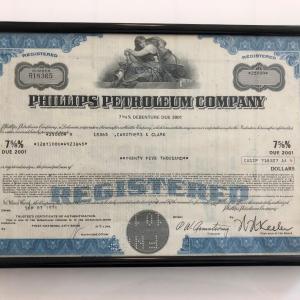 Photo of Framed Phillips Petroleum Company Stock Certificate