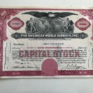 Photo of Pan American World Airways Inc. Stock Certificate
