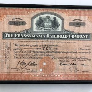 Photo of Framed The Pennsylvania Railroad Company Stock Certificate
