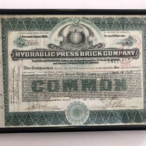 Photo of Framed Hydraulic Press Brick Company Stock Certificate