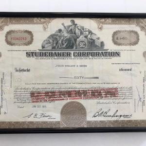 Photo of Framed Studebaker Corporation Stock Certificate