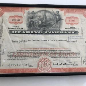 Photo of Framed Reading Company Stock Certificate