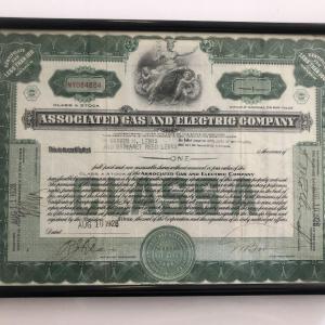 Photo of Framed Associated Gas And Electric Company Stock Certificate