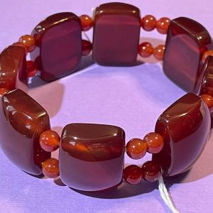 Photo of Vintage Nicely Made Carnelian Fashion Stretch Bracelet 1" Wide in VG Preowned Co