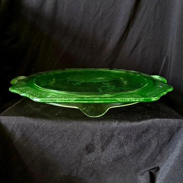 Photo of Uranium Glass Cake serving Plate with beautiful detail and glow