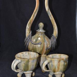 Photo of Unusual Ceramic Tea Pot with Matching Cups