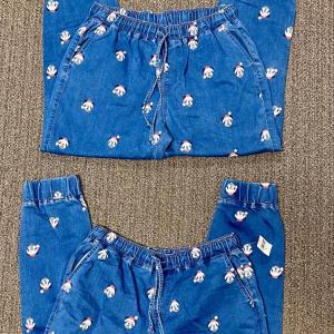 Photo of 2 pairs of Denim Mickey Mouse Pants Elastic Drawstring Waist and Cuffs adult siz