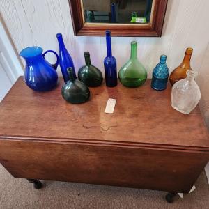 Photo of Mix Glass Green Blue Amber Clear Colored Pitcher Bottles