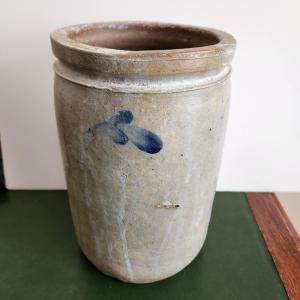 Photo of Antique Salt Glazed Stoneware Crock 9.5"h 6"diameter