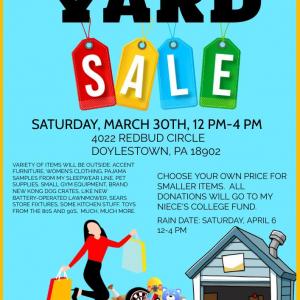 Photo of Yard Sale on Saturday, March 30!  12-4 PM