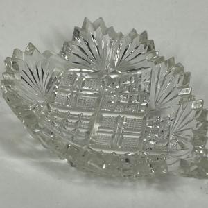 Photo of American Brilliant Cut Glass Shallow Bowl Nut Dish Leaf or Heart Shaped