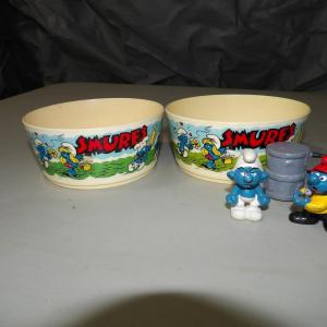 Photo of Vintage Smurf Cereal Bowls And Figurines