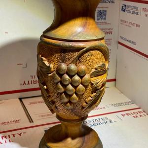 Photo of Vintage Carved Wooden Vase 10.5" Tall Preowned from an Estate in Good Condition.