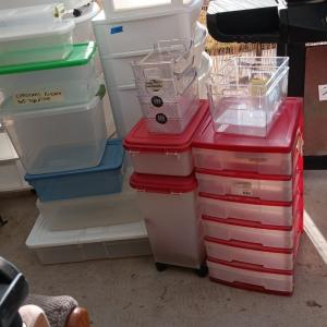 Photo of DRAWER ORGANIZER AND A VARIETY OF STORAGE TOTES AND STACKING BINS