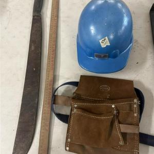 Photo of 250 ~ 4 Pieces ~ Hard Hat ~ Machete ~ Leather Tool Pouch ~ Wood Yard Stick