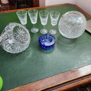 Photo of Crystal Glass Cut Glass Lot Waterford Crystal Glasses Bowl Blue Cut to clear Ash