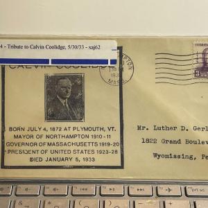 Photo of Tribute to Calvin Coolidge 1933 Event Cover in Good Preowned Condition.