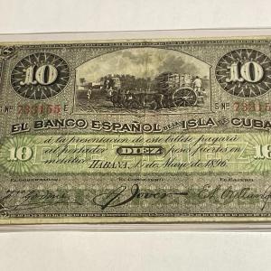 Photo of Scarce Cuba 1896 Nice Circulated Condition 10-Peso Currency/Banknote as Pictured