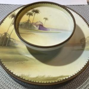 Photo of Vintage Nippon of Japan Hand Painted Two Tier Serving Dish 8.75" in Diameter VG 