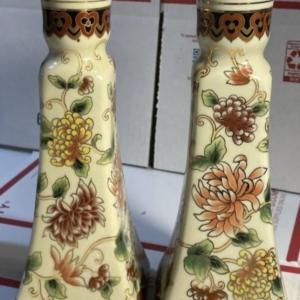 Photo of Asian Pair of Ceramic Candle Holders 8.75" Tall in Good Preowned Condition as Pi