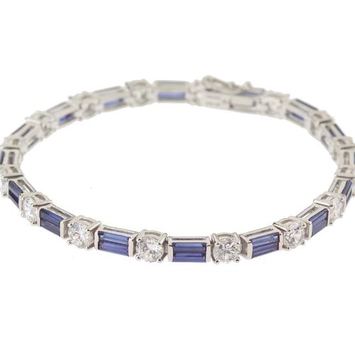 Photo of Platinum-clad SS simulated diamond/sapphire tennis bracelet 
