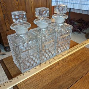 Photo of Vintage Fostoria Set of 3 Glass Liquor Decanters