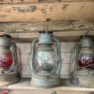 Photo of Lot of 3 Dietz Railroad Lanterns, 2 Red Globe Railroad lantern, red lantern, Die