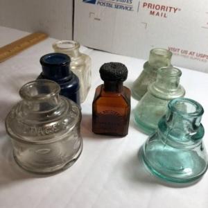 Photo of 7 Scarce Antique Inkwells/Bottles Preowned from an Estate in Good Overall Condit